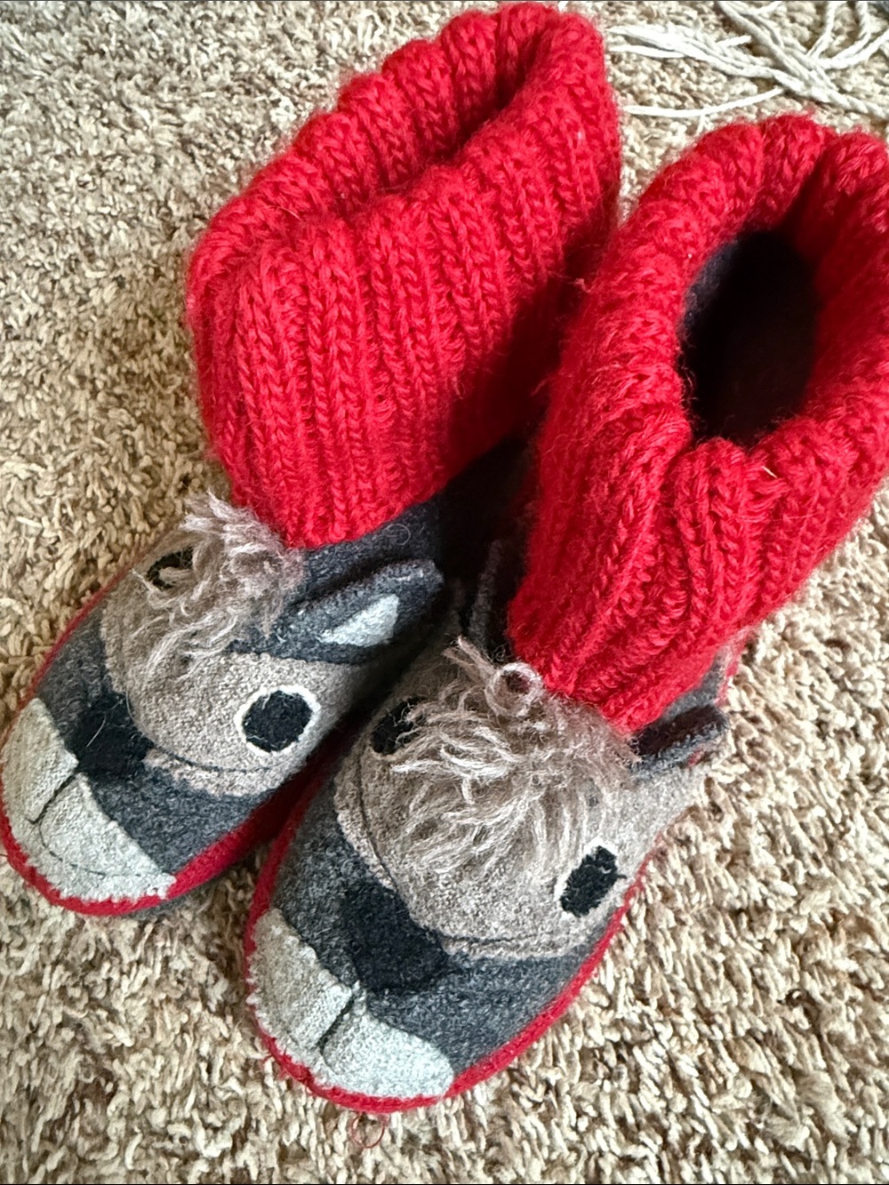 Garnet Hill 100% wool slippers. Cozy Red Animal Slipper Boots